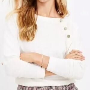 Ann Taylor LOFT Button Trim Long Sleeve Knit Top, Cream, Size Medium